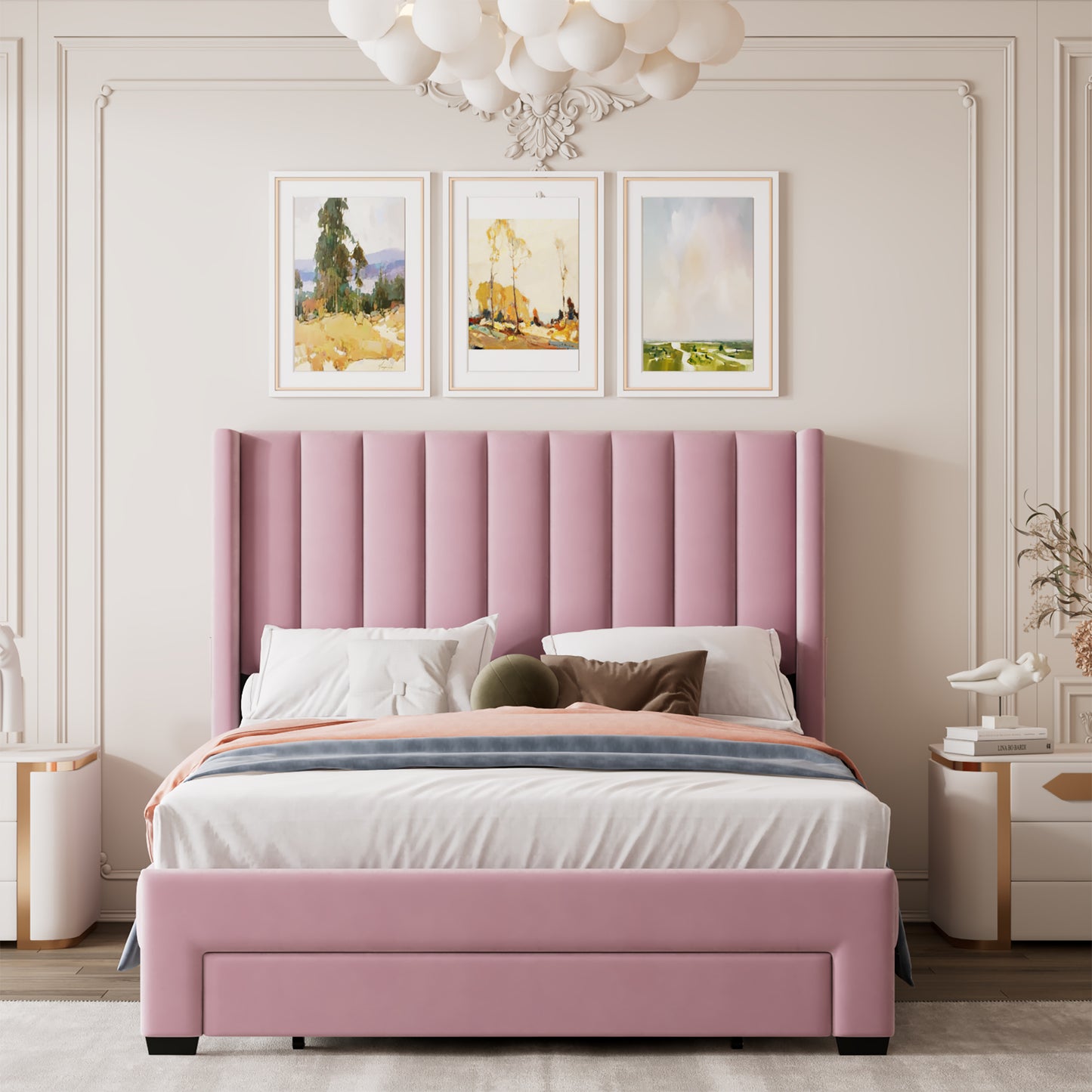 Full Size Velvet Upholstered Bed w/Storage
