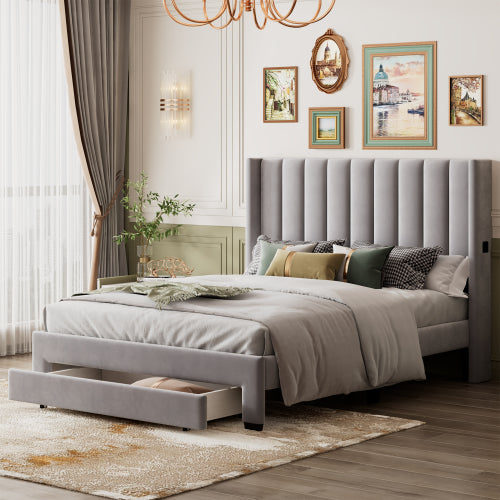 Full Size Velvet Upholstered Bed w/Storage