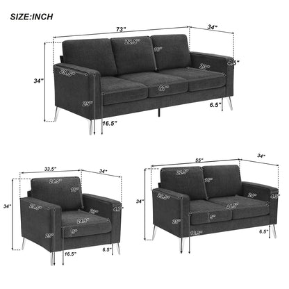 Burley 3PC Sofa Set w/Metal Legs