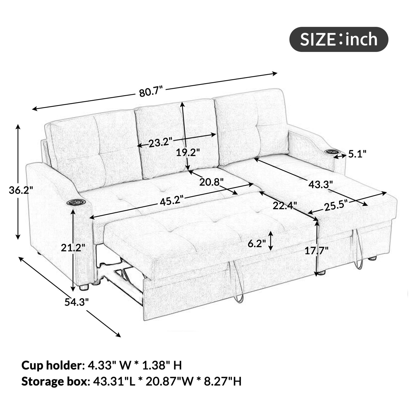 Kirton Reversible Sleeper Sectional w/Storage
