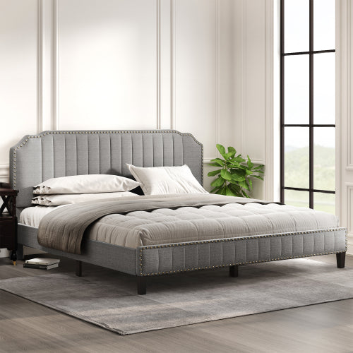 Grey Upholstered Platform Bed