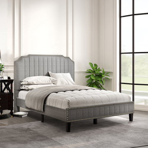 Grey Upholstered Platform Bed