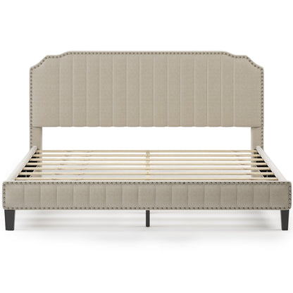 Cream Upholstered Platform Bed