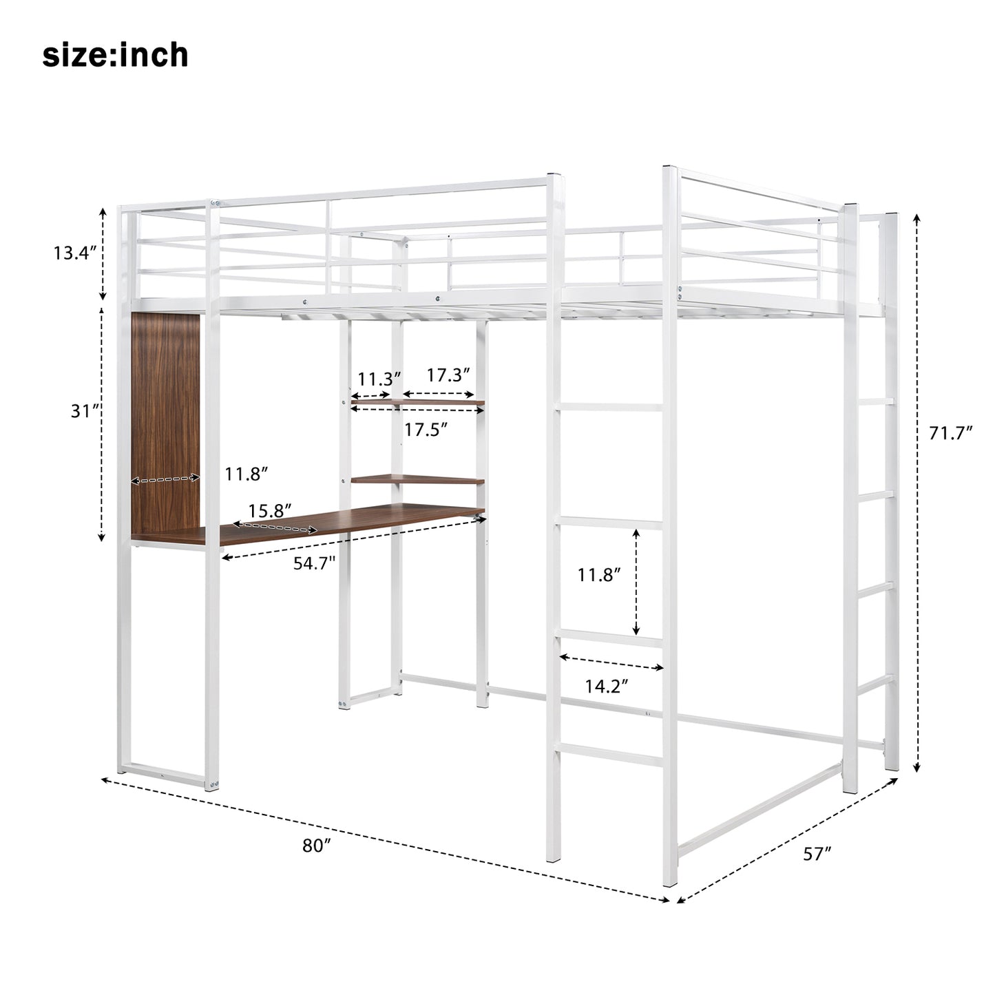 Full Metal Loft Bed w/ Desk & Shelves