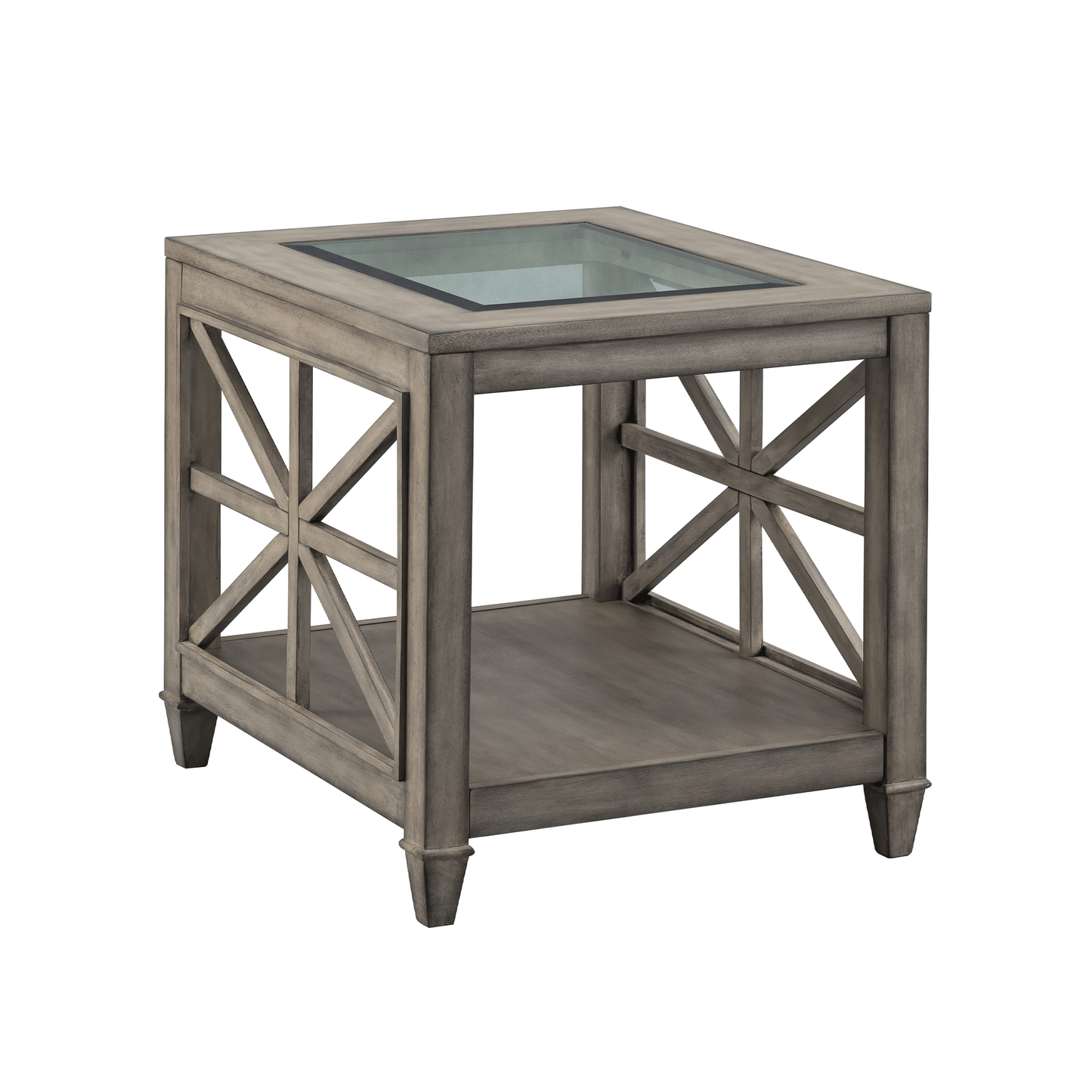 Solid Wood End Table w/Tempered Glass