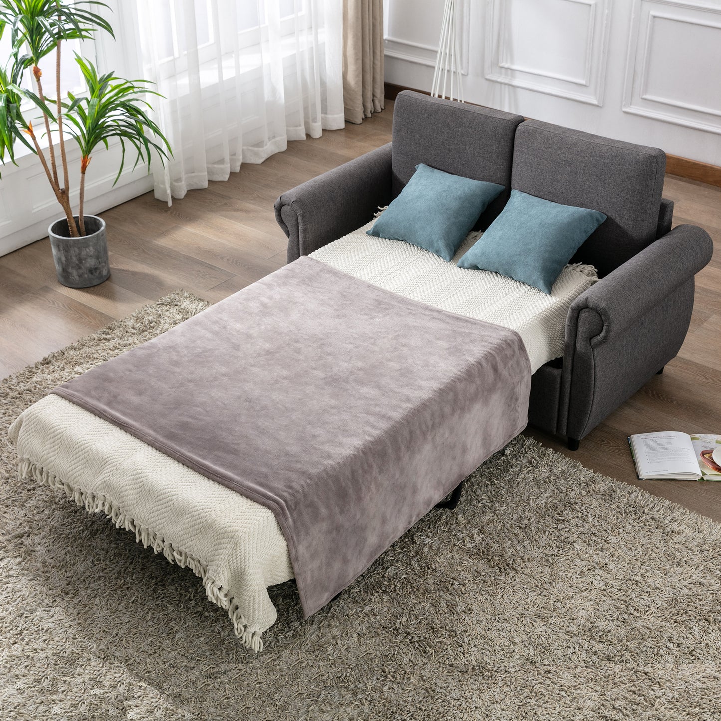 Gray Pull-Out Sofa Bed w/Mattress