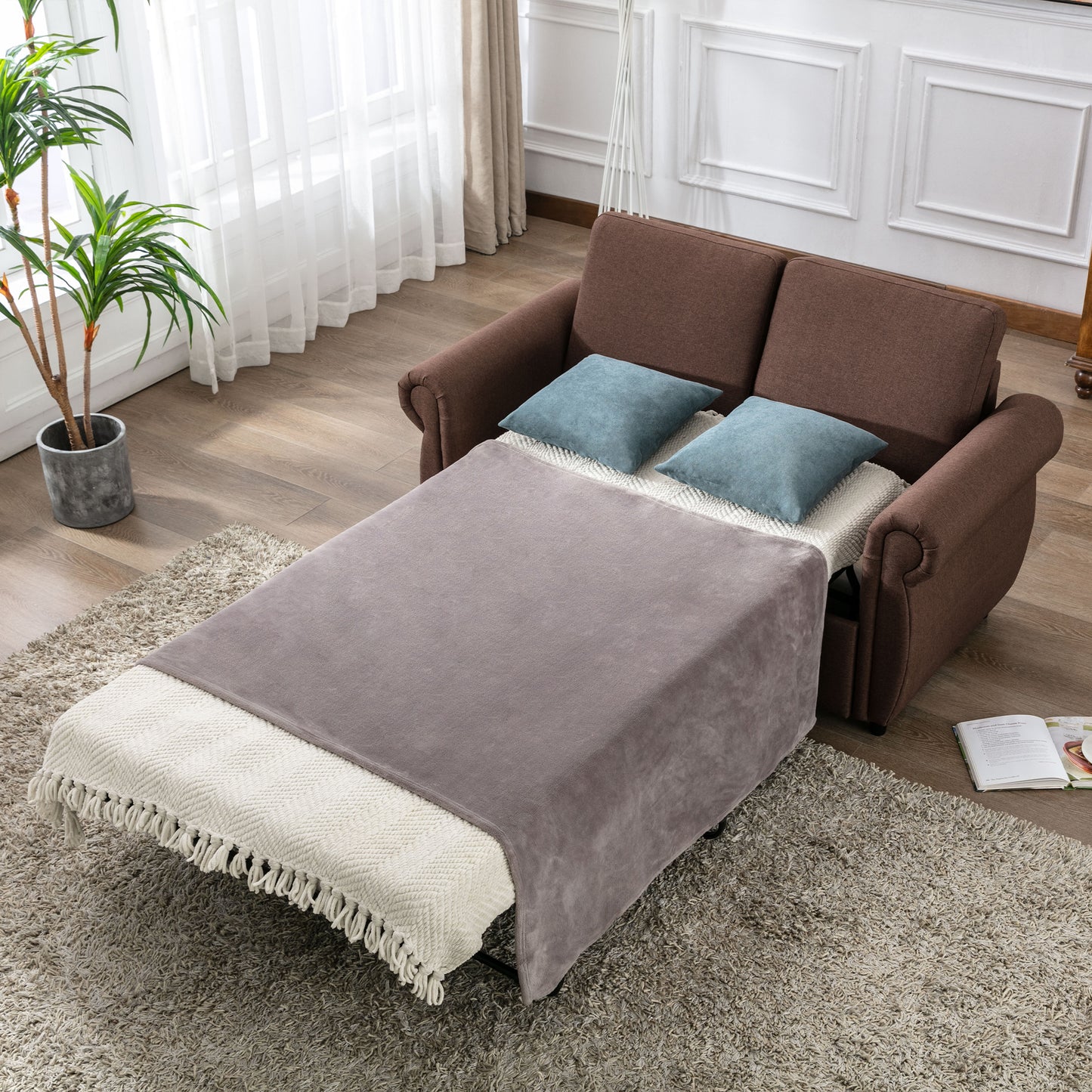 Brown Pull-Out Sofa Bed w/Mattress