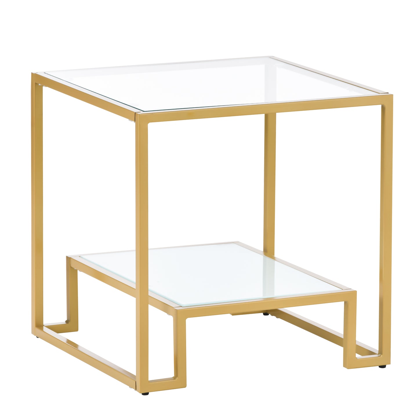 2-Tier Metal End Table w/Tempered Glass