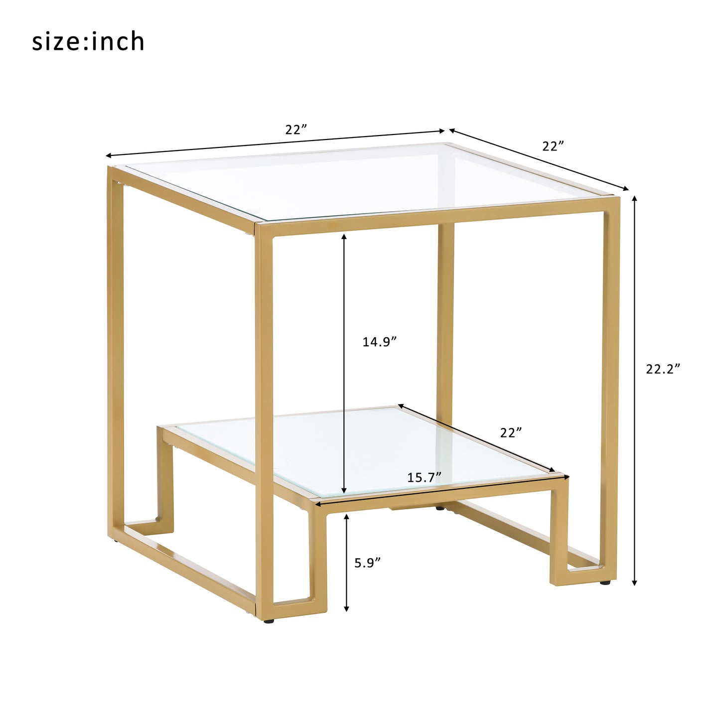 2-Tier Metal End Table w/Tempered Glass