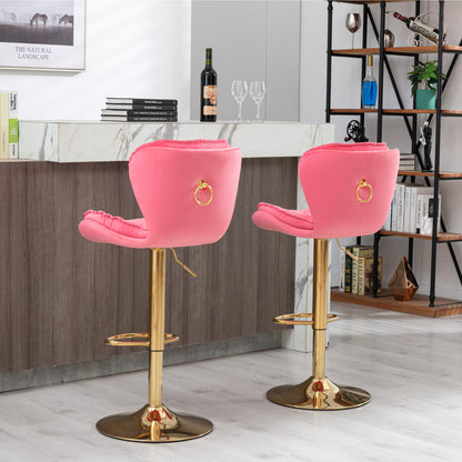 Pink Modern Velvet Adjustable Bar Stool Set of 2