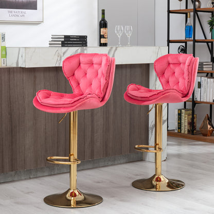 Pink Modern Velvet Adjustable Bar Stool Set of 2