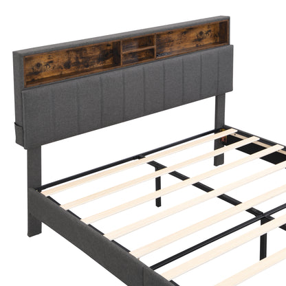 Upholstered Storage Queen Bed w/USB Ports
