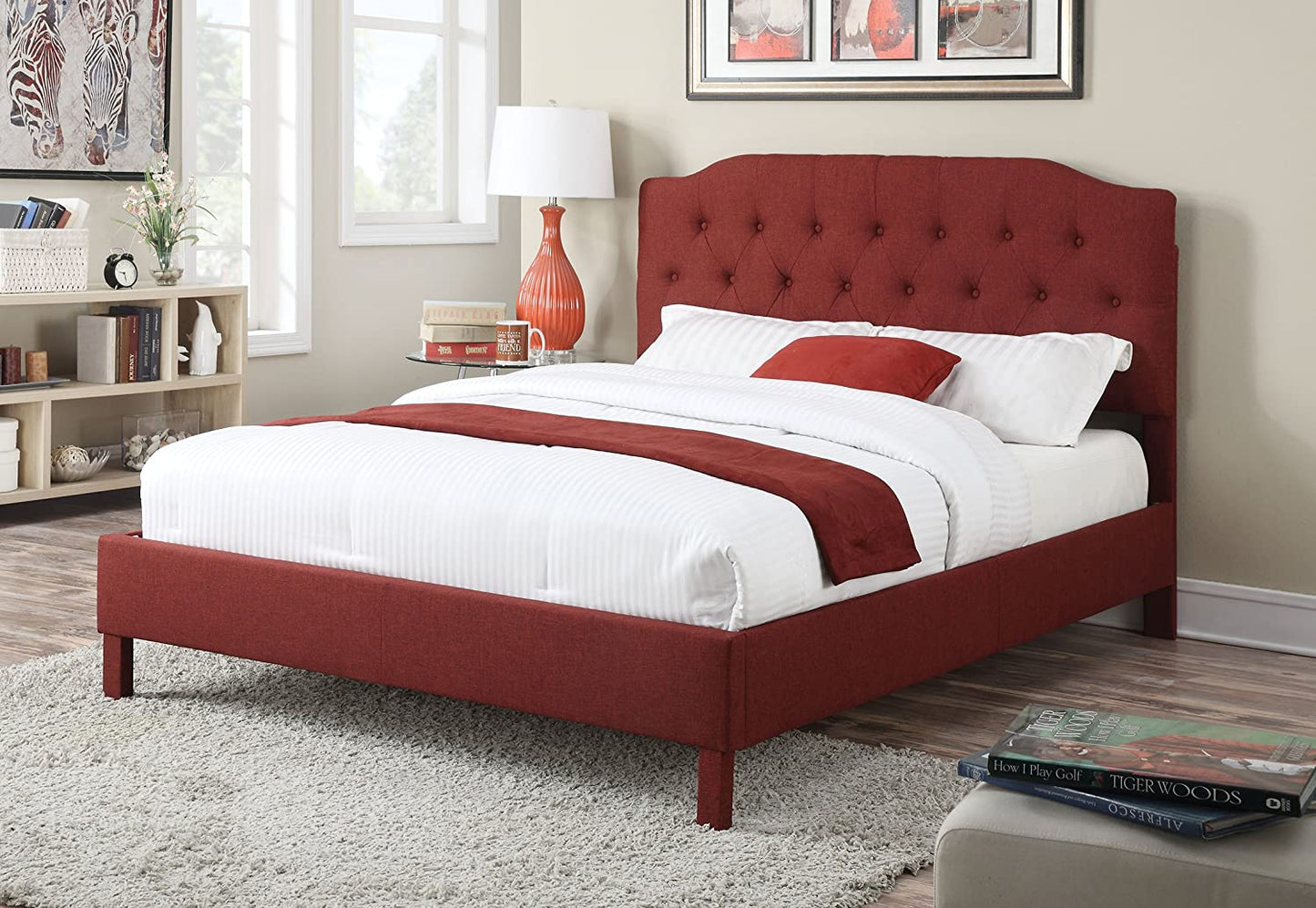 Clive Red Upholstered King Bed