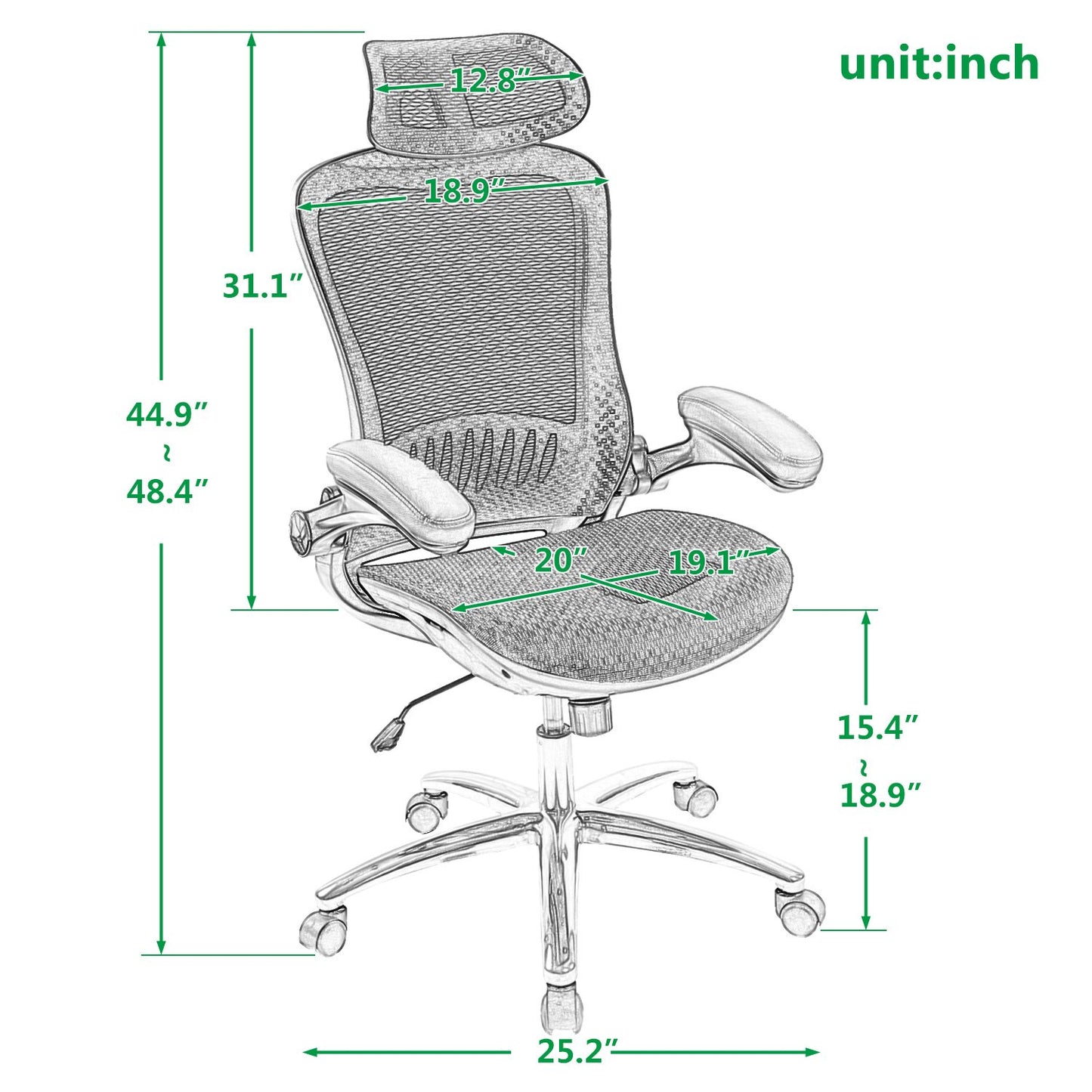 Elite Ergonomic Mesh Chair w/ Adjustable Headrest Default Title