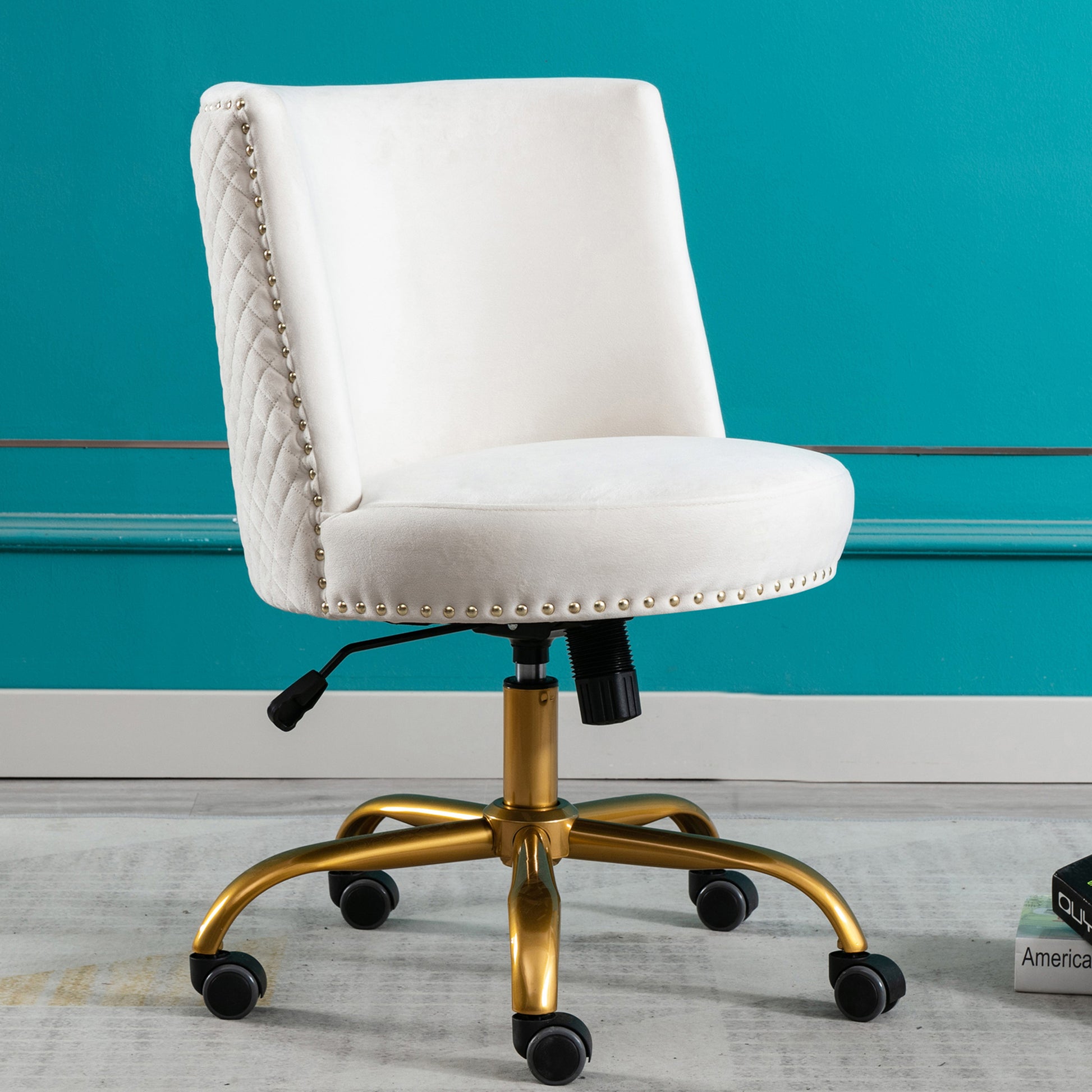 Modern Velvet Home Office Chair Ivory