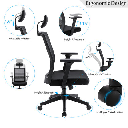 Ergonomic Mesh Chair w/ Adjustable Headrest Default Title