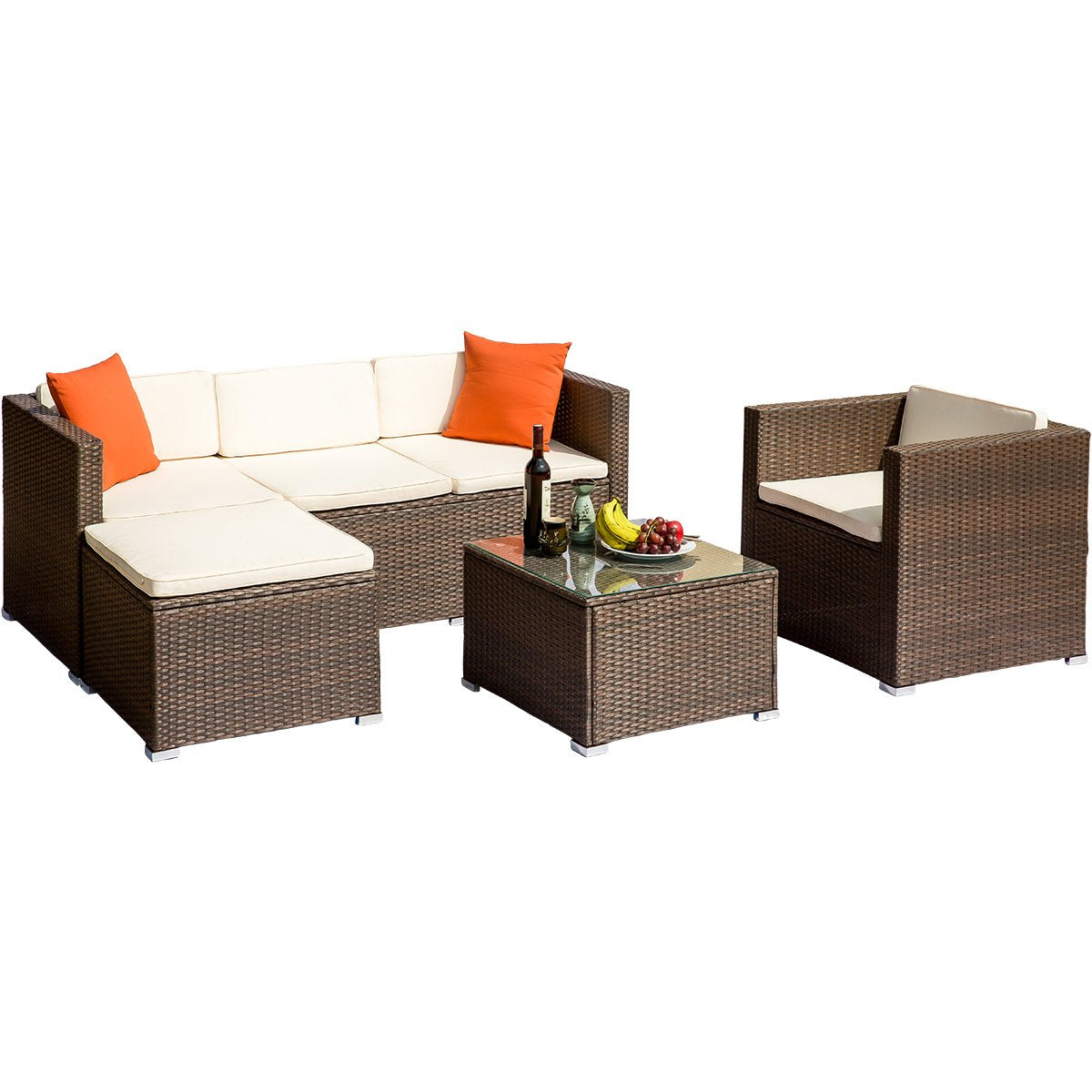 4PC Outdoor Sectional w/Orange Cushions Default Title