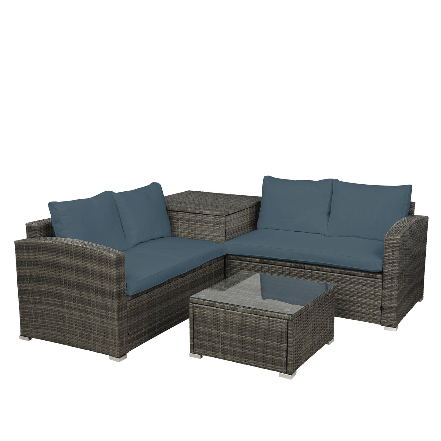 4PC Outdoor Sectional Sofa Set w/Storage Gray
