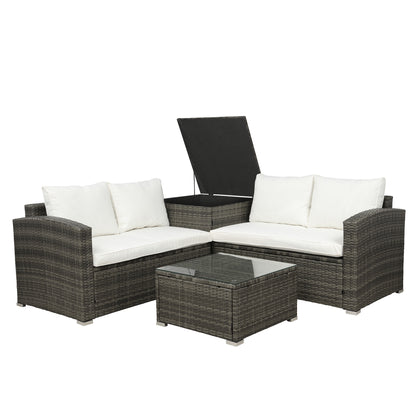 4PC Outdoor Sectional Sofa Set w/Storage Beige