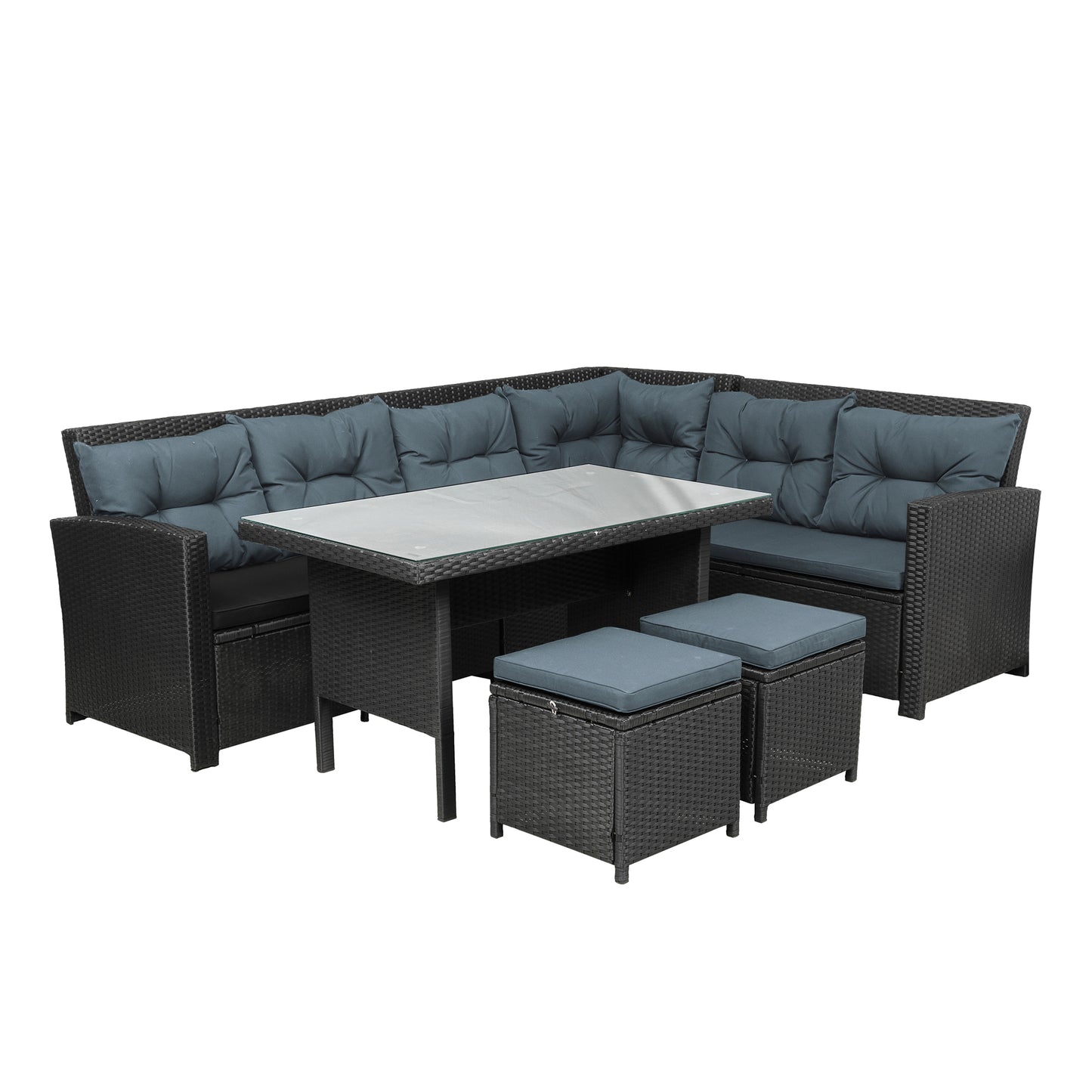 6PC Outdoor Sectional Dining Set Black