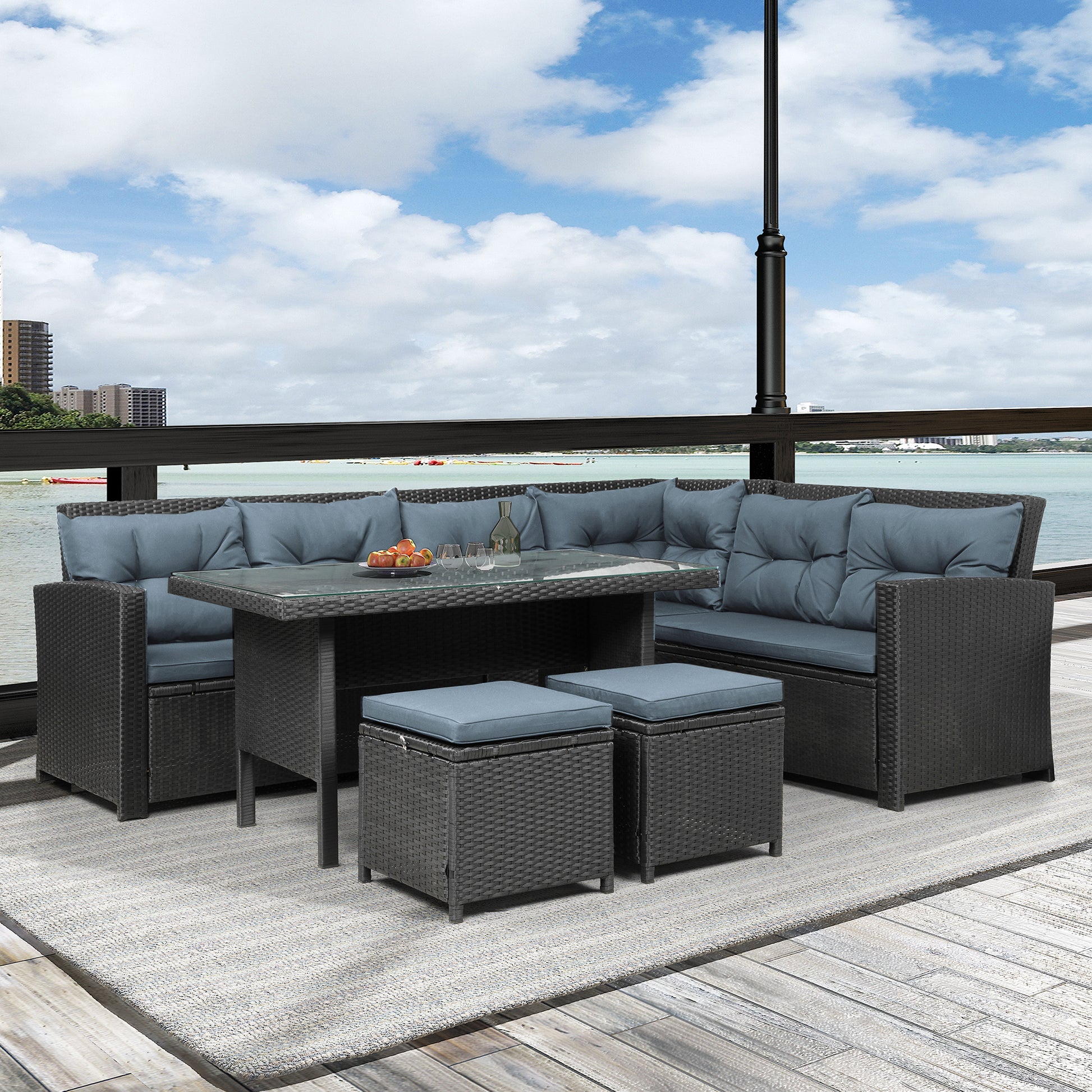 6PC Outdoor Sectional Dining Set Black