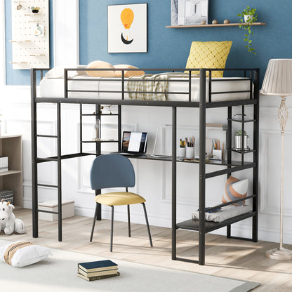 Loft Bed w/Long Desk & Shelves