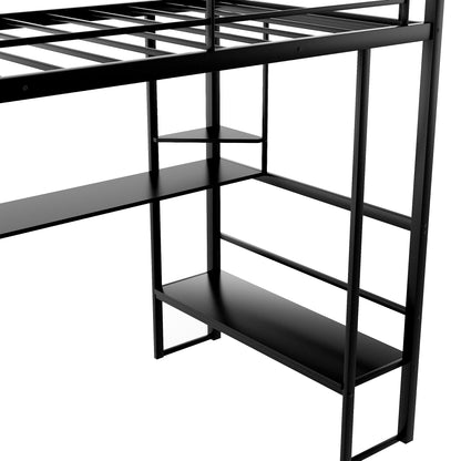 Loft Bed w/Long Desk & Shelves