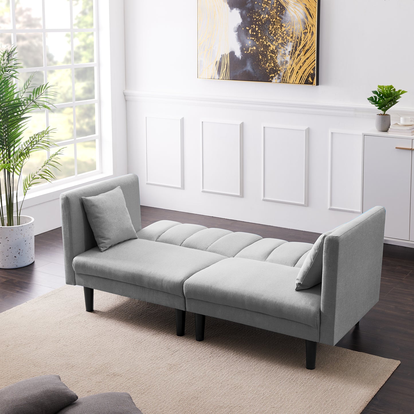 Linen Futon Sofa Light Grey
