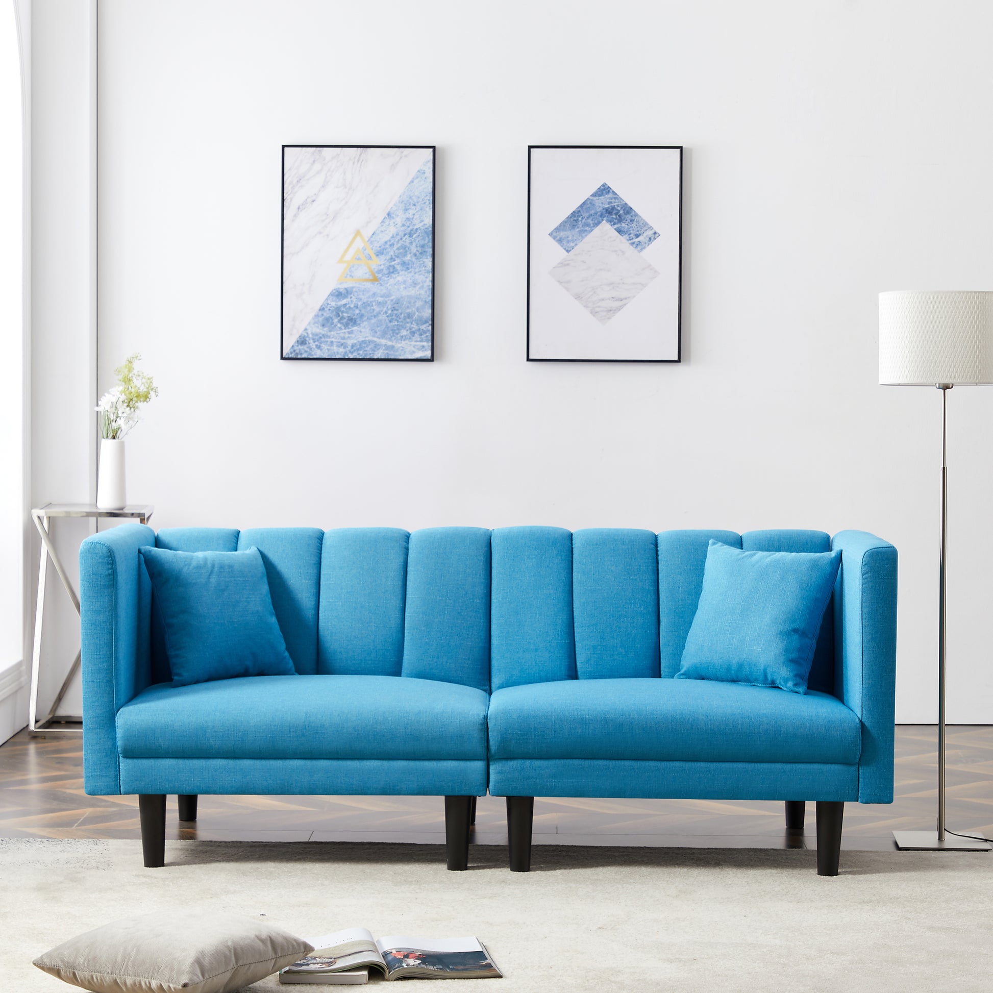 Linen Futon Sofa Blue
