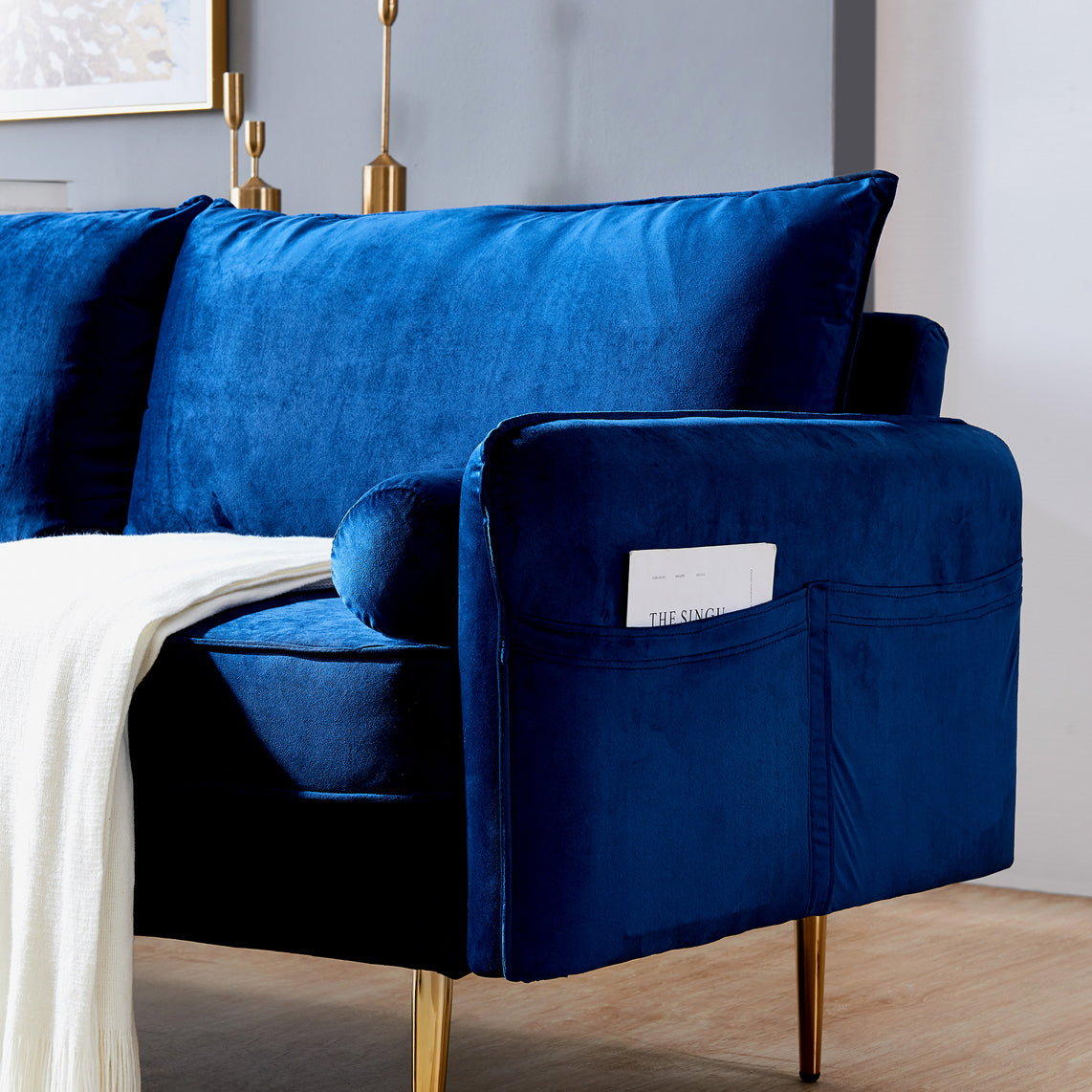 Velvet Sofa w/Pocket Blue