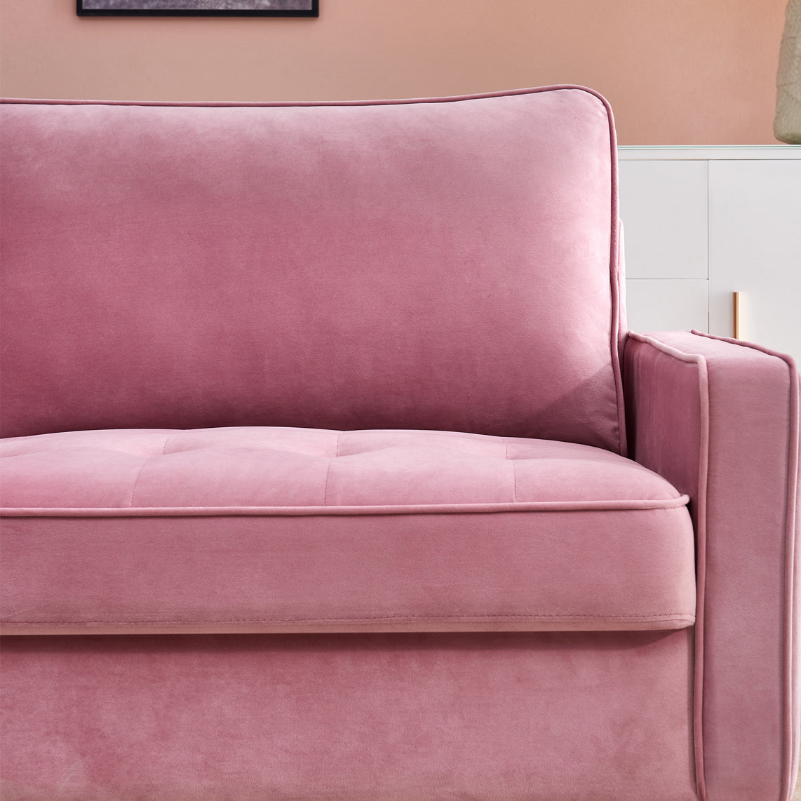 Esmay Velvet Sofa w/Pillows Pink