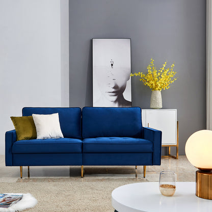 Esmay Velvet Sofa w/Pillows Blue
