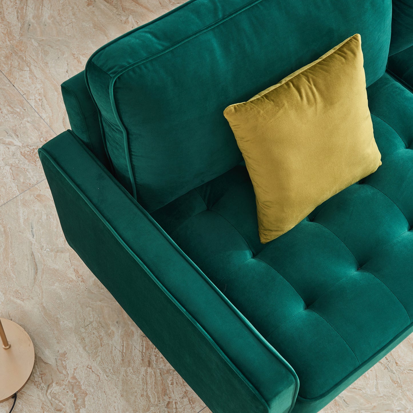 Esmay Velvet Sofa w/Pillows Emerald