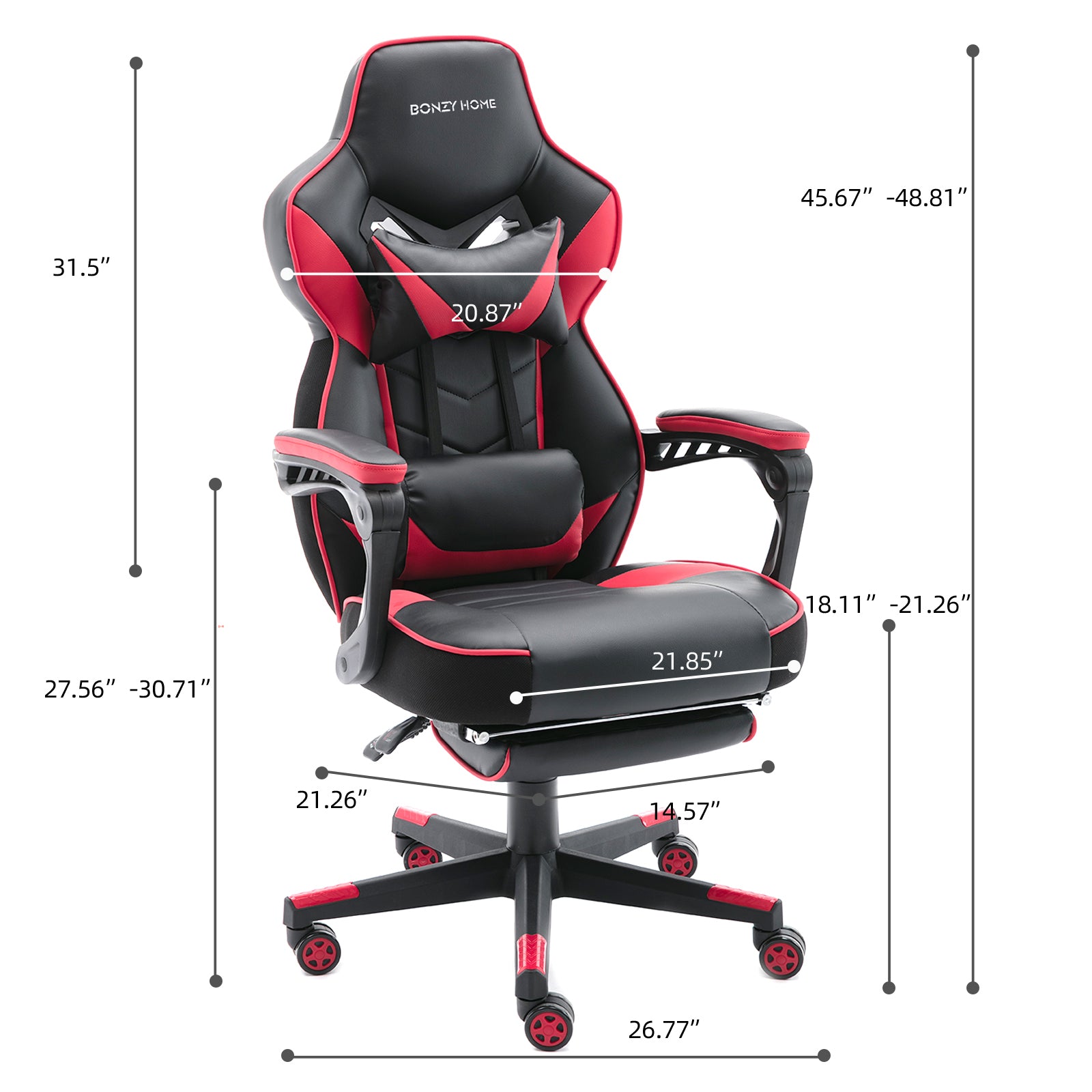 Ergonomic Gaming Chair w/Footrest Red