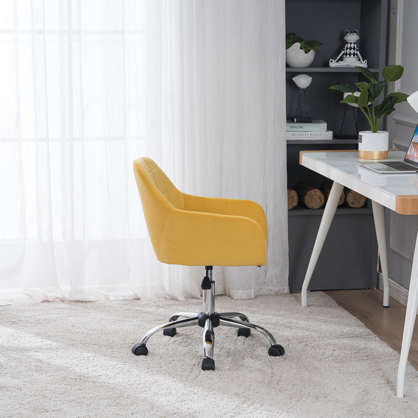 Modern Velet Office Chair Yellow