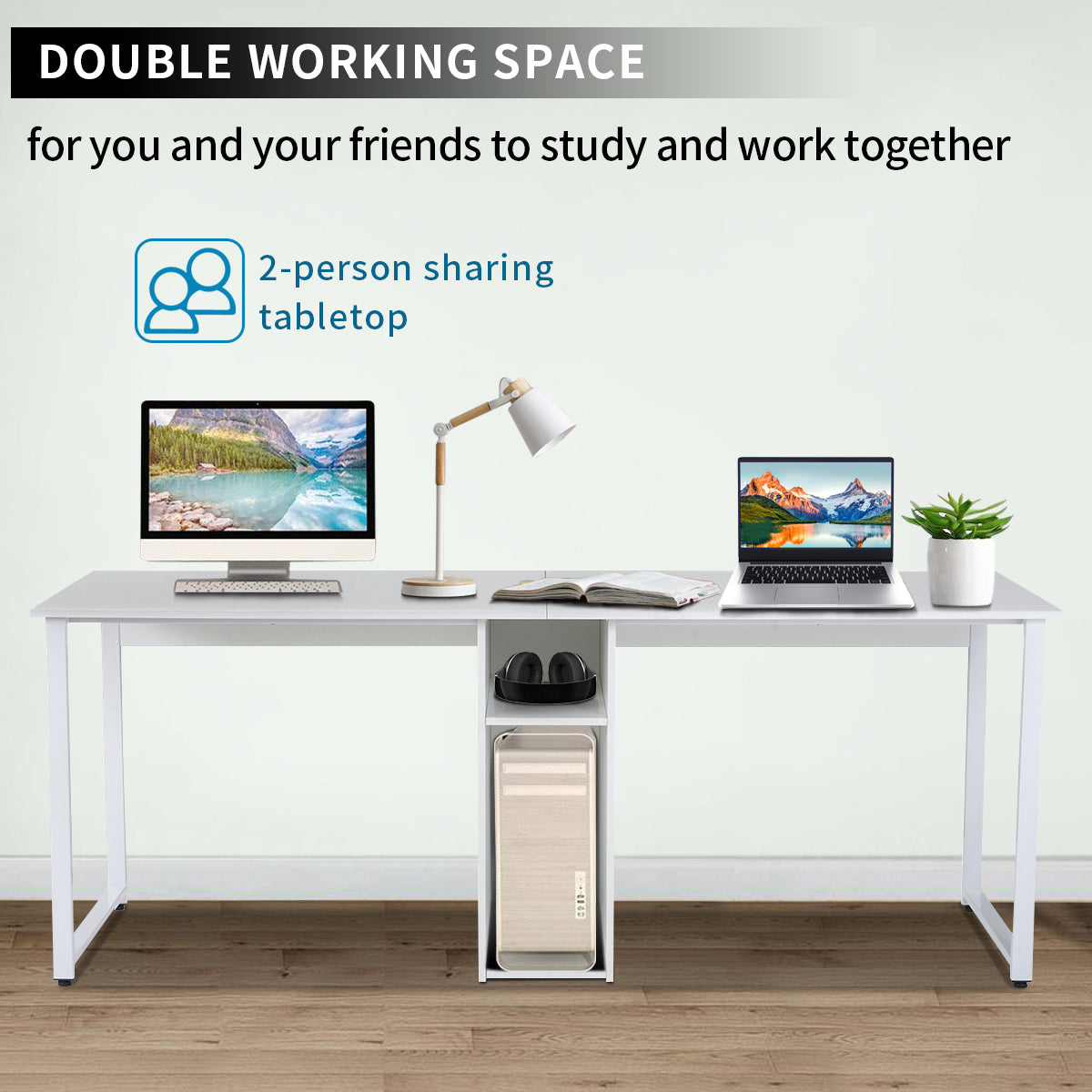 Double Workstation desk w/ storage White
