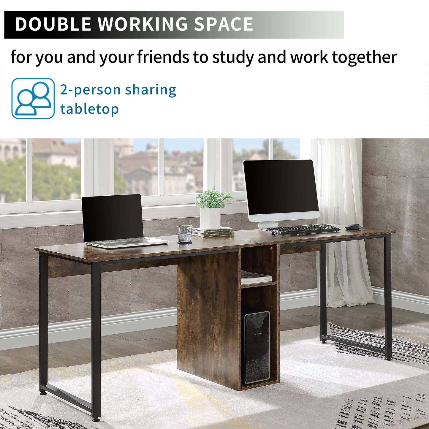 Double Workstation desk w/ storage Tiger