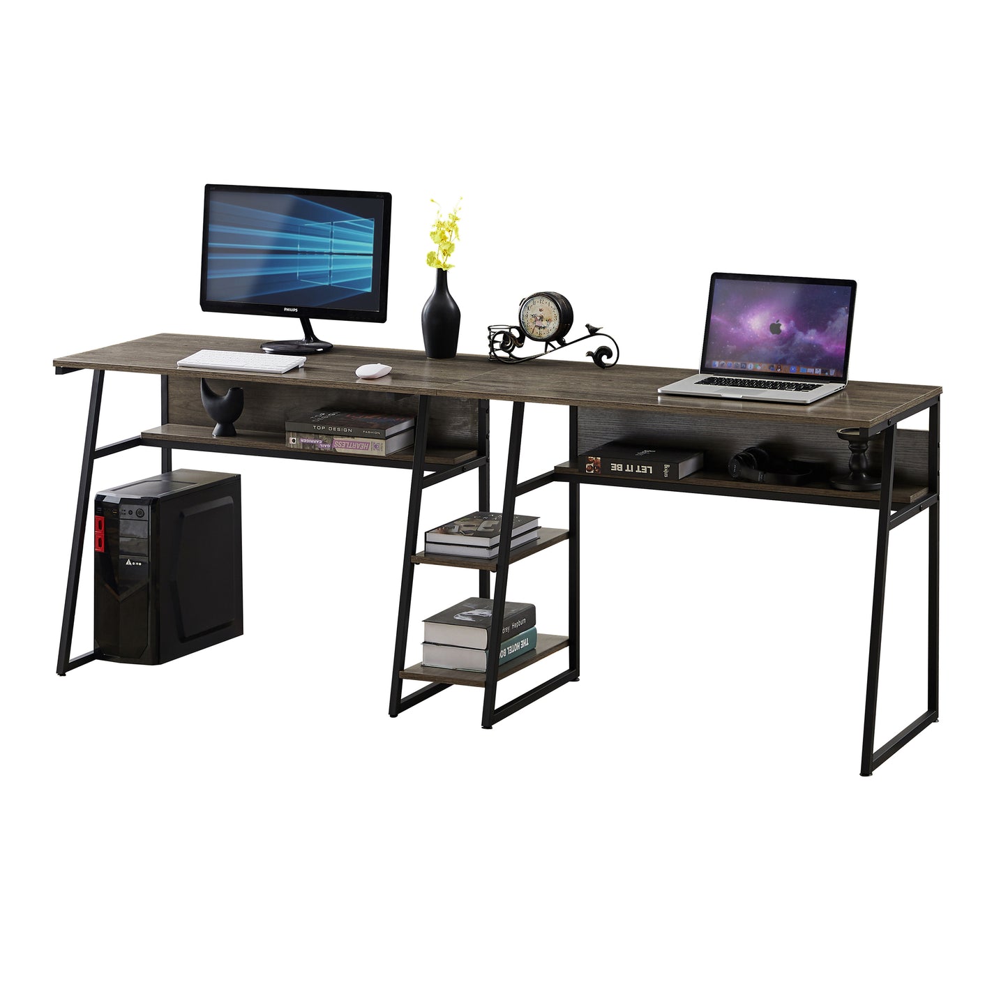 Double Workstation desk w/Shelves Grey