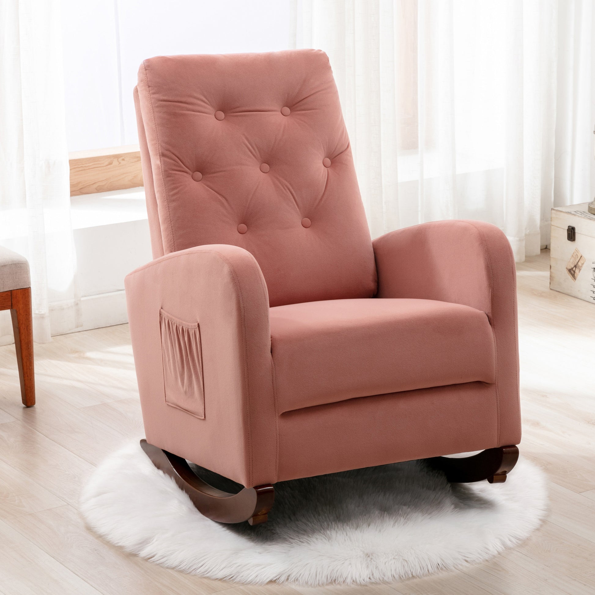 Velvet Rocking Chair w/Pocket Pink