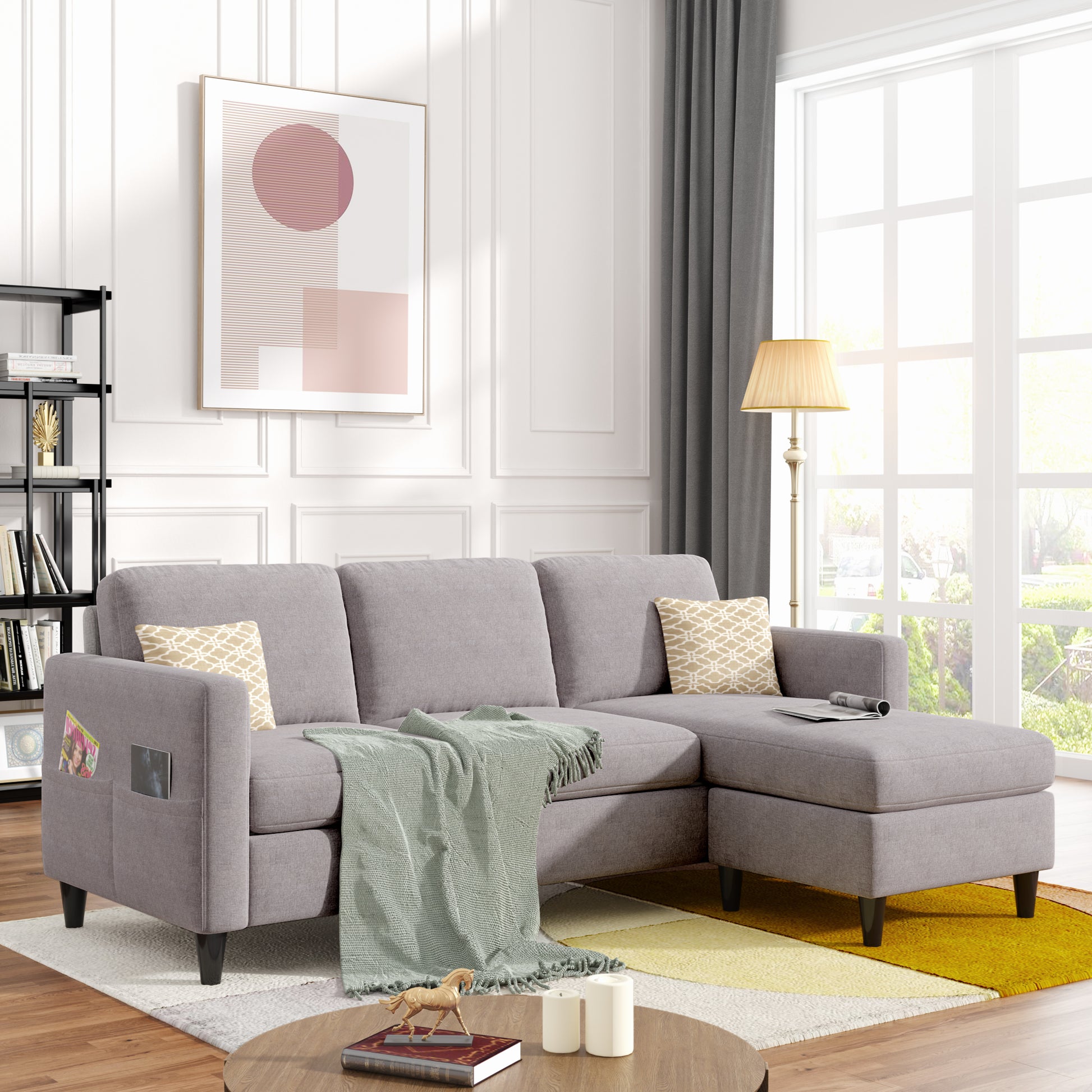 Reversible L-Shaped Sectional w/Pocket Gray