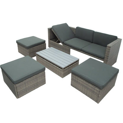 5PC Outdoor Sofa set w/Lift-top Coffee Table Gray