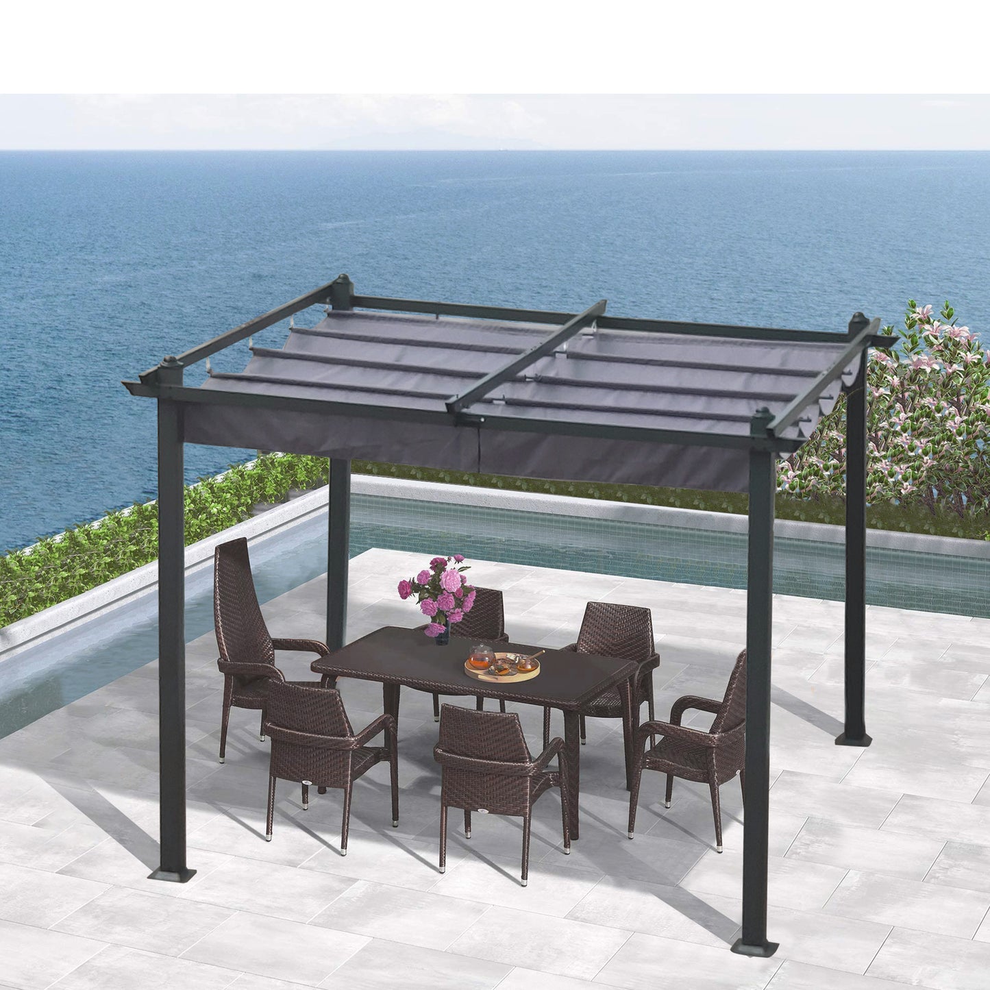 10x10 Ft Outdoor Pergola With Retractable Canopy